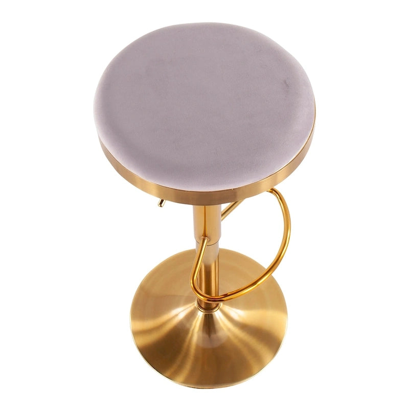 Adjustable Bar Stools Set of 2 - 360° Swivel - Gold Steel Frame - White Faux Leather - 23-31.75"H - Built-in Footrest - 250 lbs Capacity - Glam Modern Style