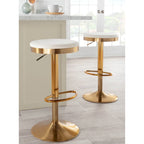 Adjustable Bar Stools Set of 2 - 360° Swivel - Gold Steel Frame - White Faux Leather - 23-31.75"H - Built-in Footrest - 250 lbs Capacity - Glam Modern Style