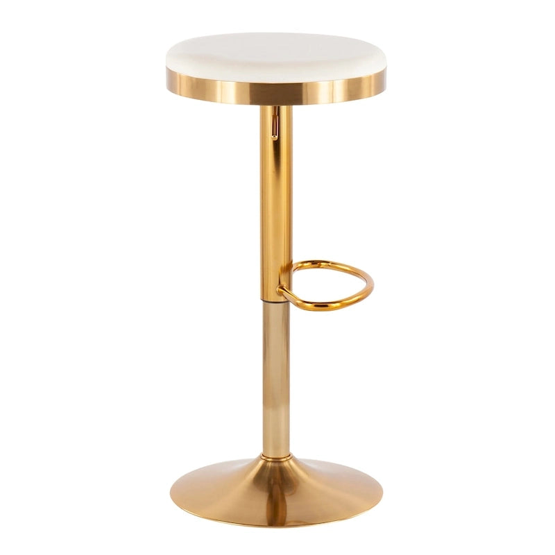 Adjustable Bar Stools Set of 2 - 360° Swivel - Gold Steel Frame - White Faux Leather - 23-31.75"H - Built-in Footrest - 250 lbs Capacity - Glam Modern Style