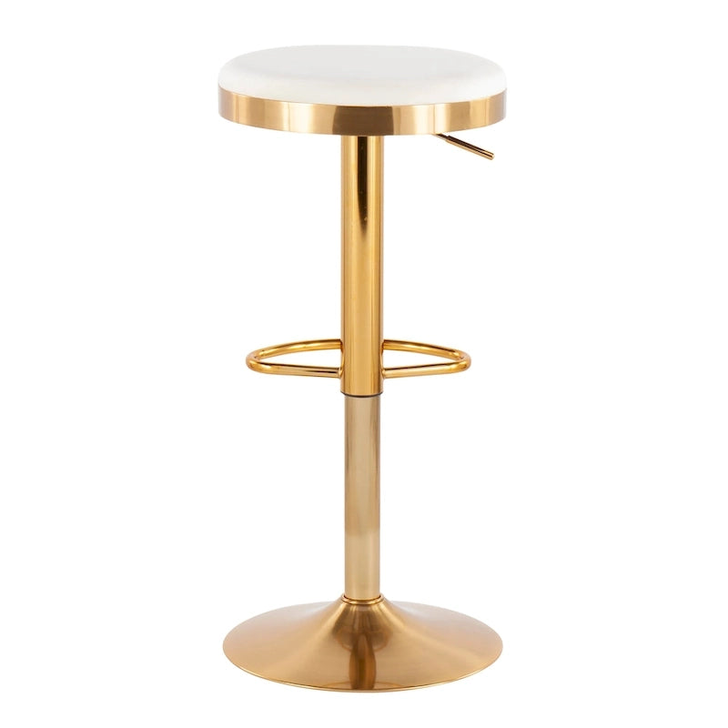 Adjustable Bar Stools Set of 2 - 360° Swivel - Gold Steel Frame - White Faux Leather - 23-31.75"H - Built-in Footrest - 250 lbs Capacity - Glam Modern Style