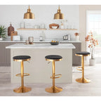 Adjustable Bar Stools Set of 2 - 360° Swivel - Gold Steel Frame - White Faux Leather - 23-31.75"H - Built-in Footrest - 250 lbs Capacity - Glam Modern Style