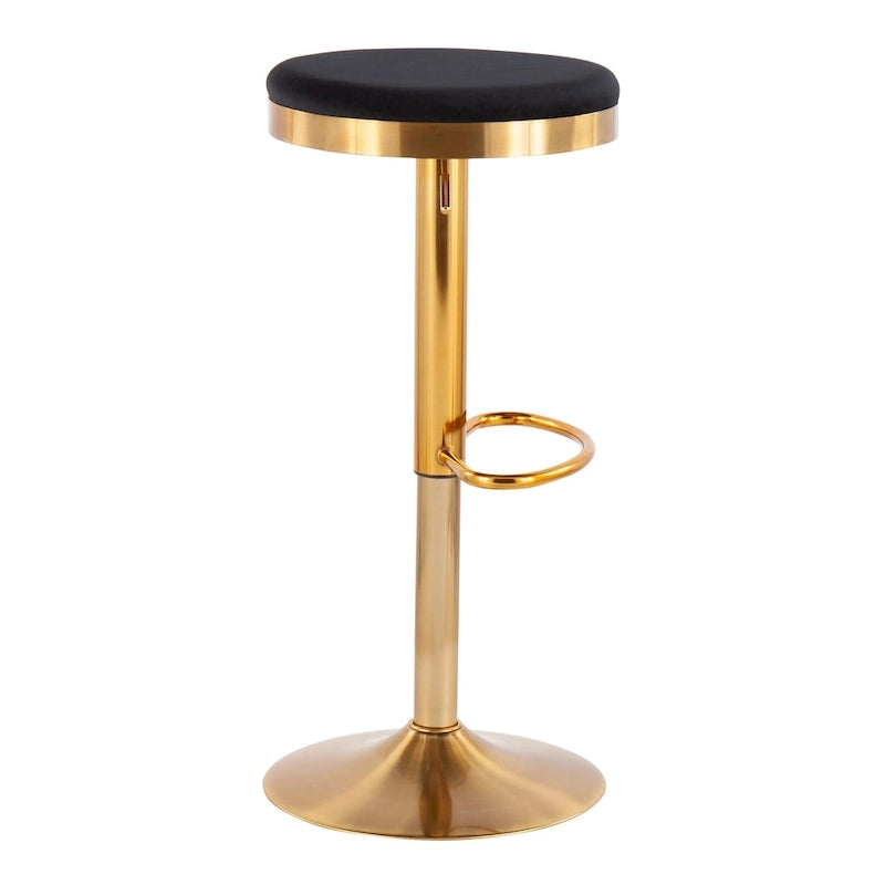 Adjustable Bar Stools Set of 2 - 360° Swivel - Gold Steel Frame - White Faux Leather - 23-31.75"H - Built-in Footrest - 250 lbs Capacity - Glam Modern Style