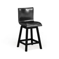 Counter Height Swivel Chairs Set of 2 - 180° Rotation - Black Faux Leather - Foam Cushion - Solid Wood Frame - 24.75"H Seat - Footrest - 250 lbs - Contemporary