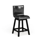 Counter Height Swivel Chairs Set of 2 - 180° Rotation - Black Faux Leather - Foam Cushion - Solid Wood Frame - 24.75"H Seat - Footrest - 250 lbs - Contemporary