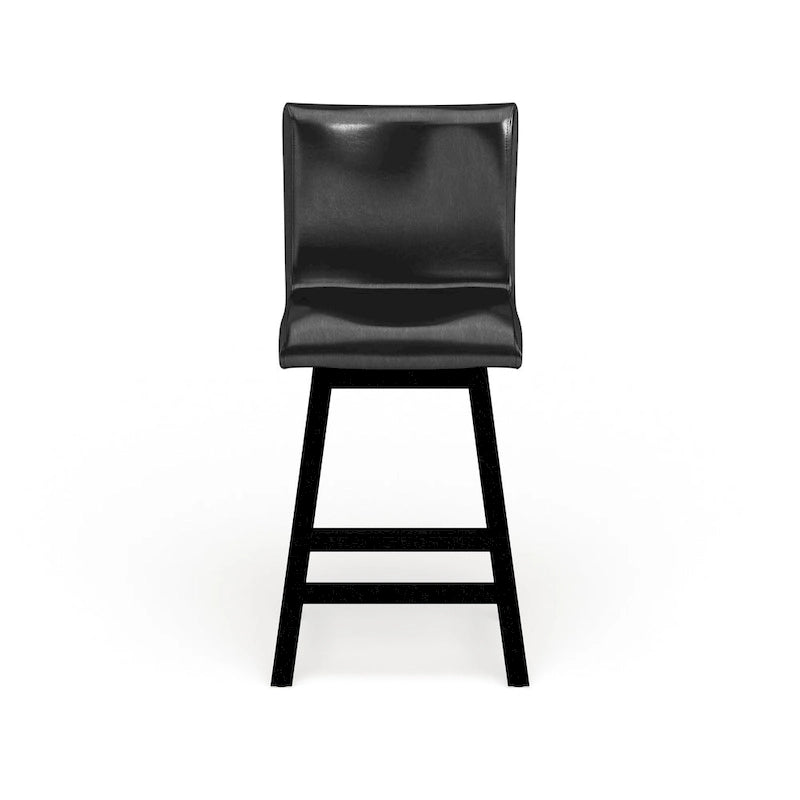 Counter Height Swivel Chairs Set of 2 - 180° Rotation - Black Faux Leather - Foam Cushion - Solid Wood Frame - 24.75"H Seat - Footrest - 250 lbs - Contemporary