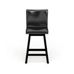 Counter Height Swivel Chairs Set of 2 - 180° Rotation - Black Faux Leather - Foam Cushion - Solid Wood Frame - 24.75"H Seat - Footrest - 250 lbs - Contemporary