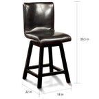 Counter Height Swivel Chairs Set of 2 - 180° Rotation - Black Faux Leather - Foam Cushion - Solid Wood Frame - 24.75"H Seat - Footrest - 250 lbs - Contemporary