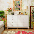 10-Drawer Dresser 55.1"W, White Lacquer Finish, 150 lbs Top Capacity, CARB Certified MDF