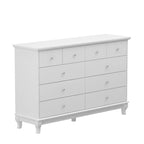 10-Drawer Dresser 55.1"W, White Lacquer Finish, 150 lbs Top Capacity, CARB Certified MDF