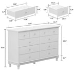 10-Drawer Dresser 55.1"W, White Lacquer Finish, 150 lbs Top Capacity, CARB Certified MDF