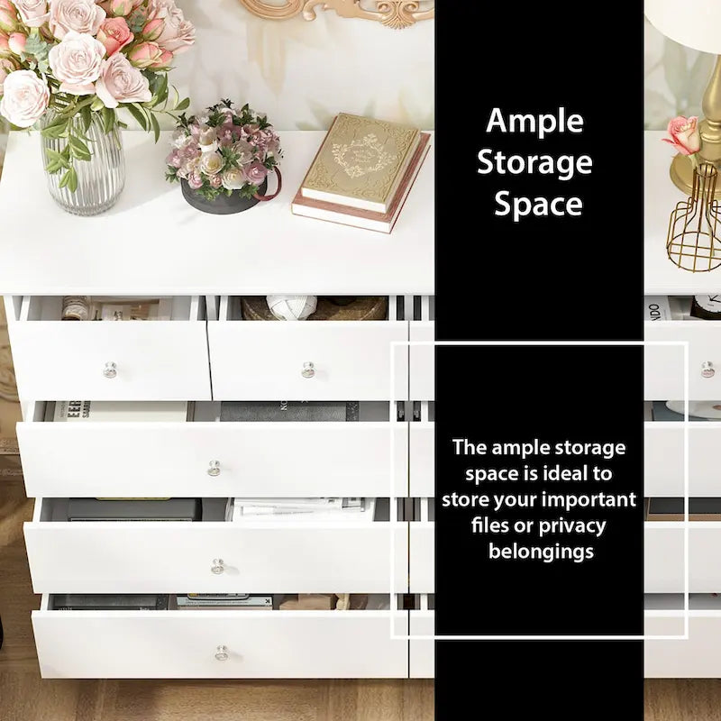 10-Drawer Dresser 55.1"W, White Lacquer Finish, 150 lbs Top Capacity, CARB Certified MDF