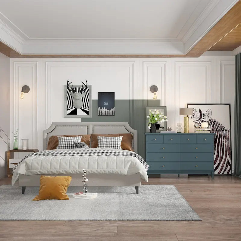 10-Drawer Dresser 55.1"W, White Lacquer Finish, 150 lbs Top Capacity, CARB Certified MDF