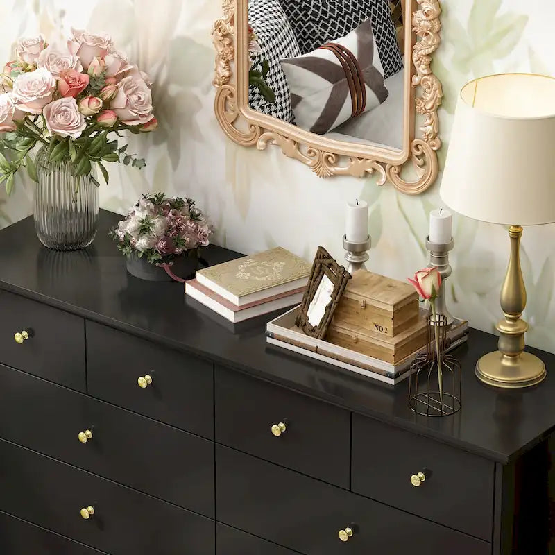 10-Drawer Dresser 55.1"W, White Lacquer Finish, 150 lbs Top Capacity, CARB Certified MDF