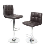 Adjustable Bar Stools Set of 2 - Chrome Frame - Tufted Faux Leather - 360° Swivel - Hydraulic Height 24-30"H - Footrest - 7 Colors - Modern Style - 17"W x 17"D