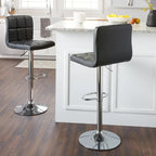Adjustable Bar Stools Set of 2 - Chrome Frame - Tufted Faux Leather - 360° Swivel - Hydraulic Height 24-30"H - Footrest - 7 Colors - Modern Style - 17"W x 17"D