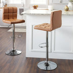Adjustable Bar Stools Set of 2 - Chrome Frame - Tufted Faux Leather - 360° Swivel - Hydraulic Height 24-30"H - Footrest - 7 Colors - Modern Style - 17"W x 17"D
