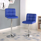 Adjustable Bar Stools Set of 2 - Chrome Frame - Tufted Faux Leather - 360° Swivel - Hydraulic Height 24-30"H - Footrest - 7 Colors - Modern Style - 17"W x 17"D