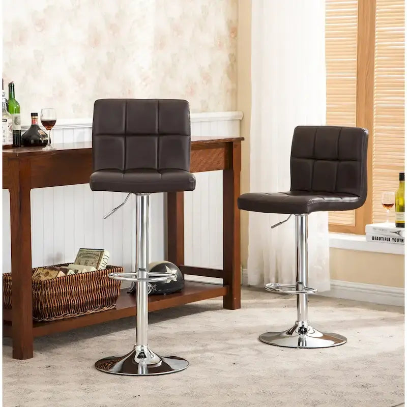 Porch & Den Galena Upholstered Chrome Adjustable Bar Stools (Set of 2)
