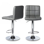 Adjustable Bar Stools Set of 2 - Chrome Frame - Tufted Faux Leather - 360° Swivel - Hydraulic Height 24-30"H - Footrest - 7 Colors - Modern Style - 17"W x 17"D