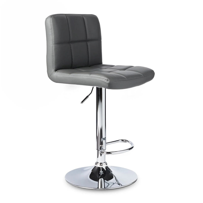Adjustable Bar Stools Set of 2 - Chrome Frame - Tufted Faux Leather - 360° Swivel - Hydraulic Height 24-30"H - Footrest - 7 Colors - Modern Style - 17"W x 17"D