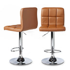Adjustable Bar Stools Set of 2 - Chrome Frame - Tufted Faux Leather - 360° Swivel - Hydraulic Height 24-30"H - Footrest - 7 Colors - Modern Style - 17"W x 17"D
