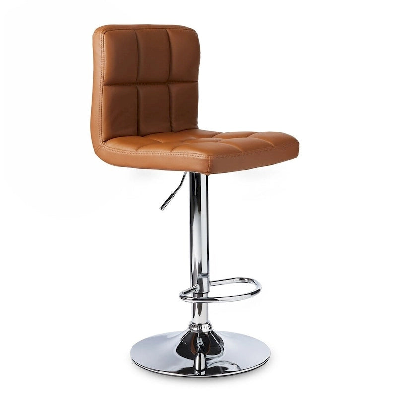 Adjustable Bar Stools Set of 2 - Chrome Frame - Tufted Faux Leather - 360° Swivel - Hydraulic Height 24-30"H - Footrest - 7 Colors - Modern Style - 17"W x 17"D