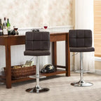 Adjustable Bar Stools Set of 2 - Chrome Frame - Tufted Faux Leather - 360° Swivel - Hydraulic Height 24-30"H - Footrest - 7 Colors - Modern Style - 17"W x 17"D