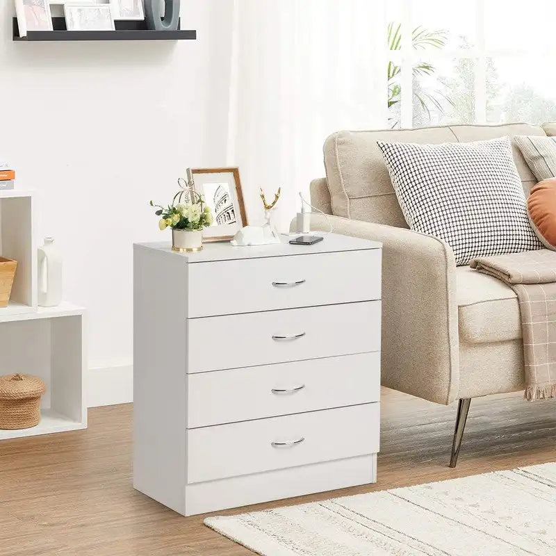 4-Drawer Nightstand with Charging Station, 2 USB Ports & 2 Outlets, 25.98"W, Minimalist Dresser