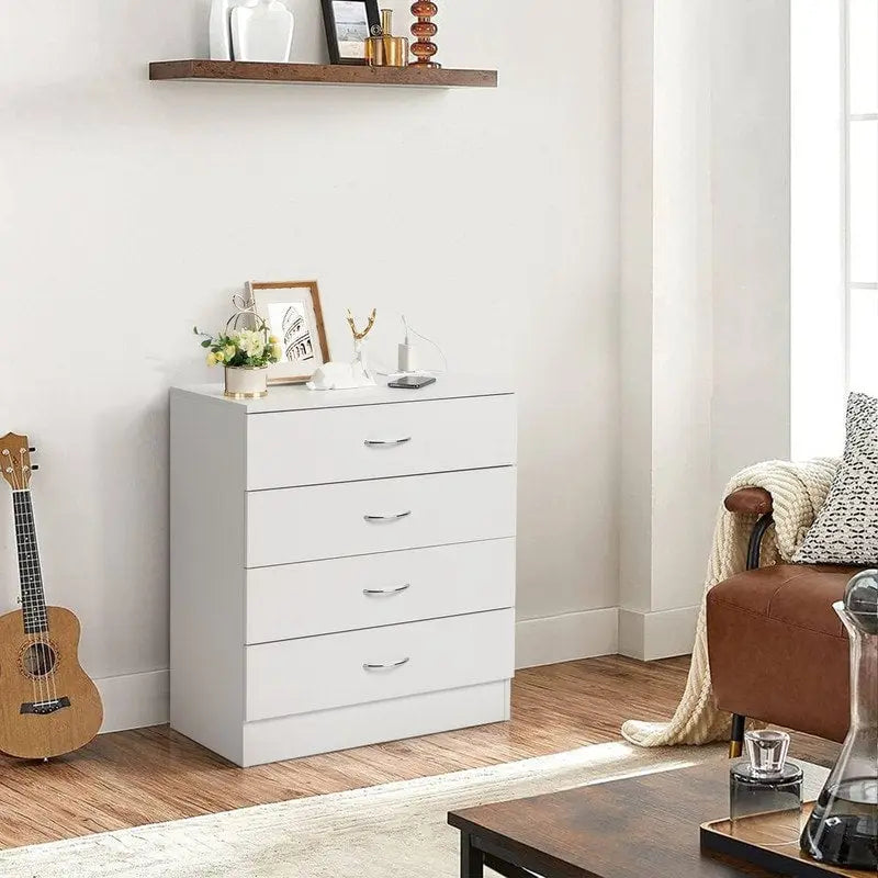 4-Drawer Nightstand with Charging Station, 2 USB Ports & 2 Outlets, 25.98"W, Minimalist Dresser