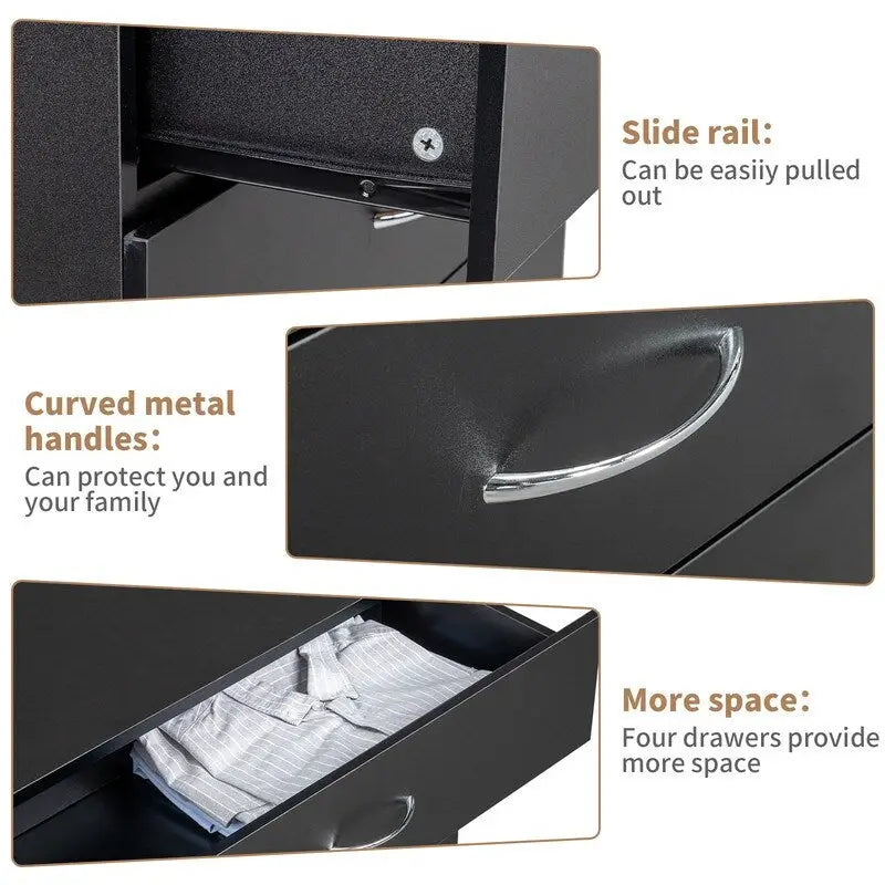 4-Drawer Nightstand with Charging Station, 2 USB Ports & 2 Outlets, 25.98"W, Minimalist Dresser