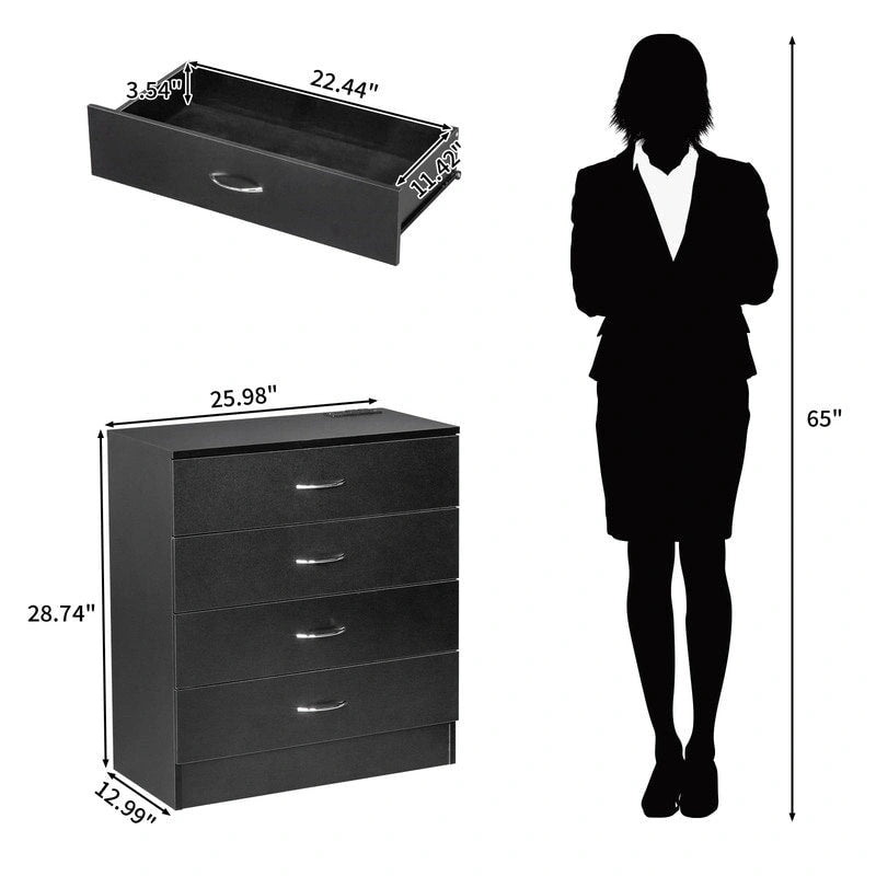 4-Drawer Nightstand with Charging Station, 2 USB Ports & 2 Outlets, 25.98"W, Minimalist Dresser