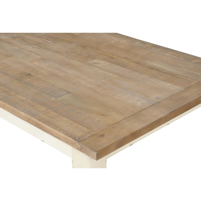 68" Farmhouse Dining Table with Turned Legs, Two-Tone Antique White & Distressed Oak, Solid Wood