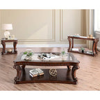 26" Traditional Glass End Table - Dark Oak Wood with Tempered Glass Top, Cabriole Legs, Carved Trim, Lower Shelf, 50 lbs Capacity