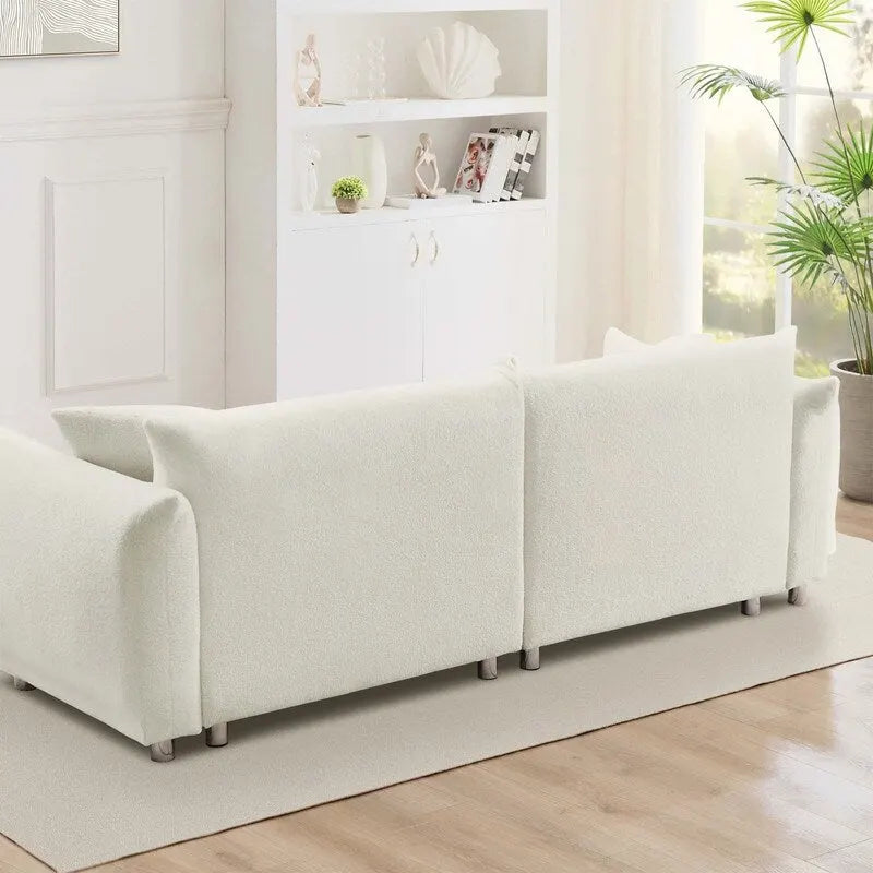 86.5" Teddy Velvet Sofa with Pillows, 700 LBS Capacity, Tufted Design, Metal Legs, High-Density Foam, White, Modern Style