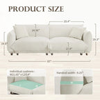 86.5" Teddy Velvet Sofa with Pillows, 700 LBS Capacity, Tufted Design, Metal Legs, High-Density Foam, White, Modern Style
