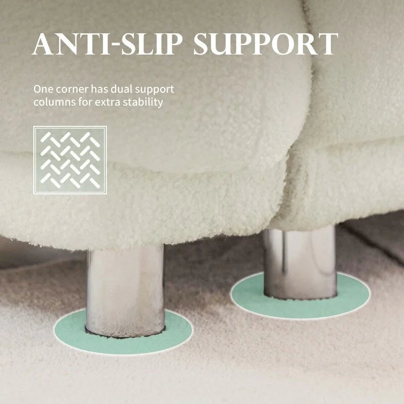 86.5" Teddy Velvet Sofa with Pillows, 700 LBS Capacity, Tufted Design, Metal Legs, High-Density Foam, White, Modern Style