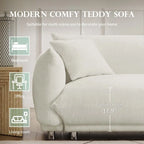 86.5" Teddy Velvet Sofa with Pillows, 700 LBS Capacity, Tufted Design, Metal Legs, High-Density Foam, White, Modern Style