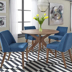 5-Piece Space-Saving Dining Set with Round Pedestal Table & 4 Upholstered Chairs, Walnut Finish, 47"
