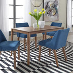 5-Piece Space-Saving Dining Set with Round Pedestal Table & 4 Upholstered Chairs, Walnut Finish, 47"