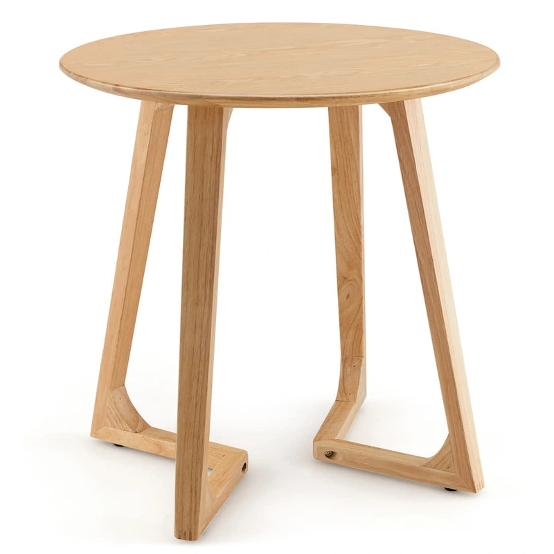 24" Round Side Table, Solid Rubber Wood End Table, 110 LBS Capacity, V-Shaped Legs, Farmhouse Style, Natural Finish