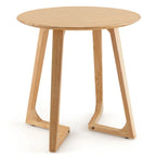 24" Round Side Table, Solid Rubber Wood End Table, 110 LBS Capacity, V-Shaped Legs, Farmhouse Style, Natural Finish