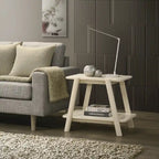 Mid-Century Modern Wood End Table - Sculptural Design with Storage Shelf, Okume Veneer Top, Rubberwood Legs, 26.77" W x 21.65" H