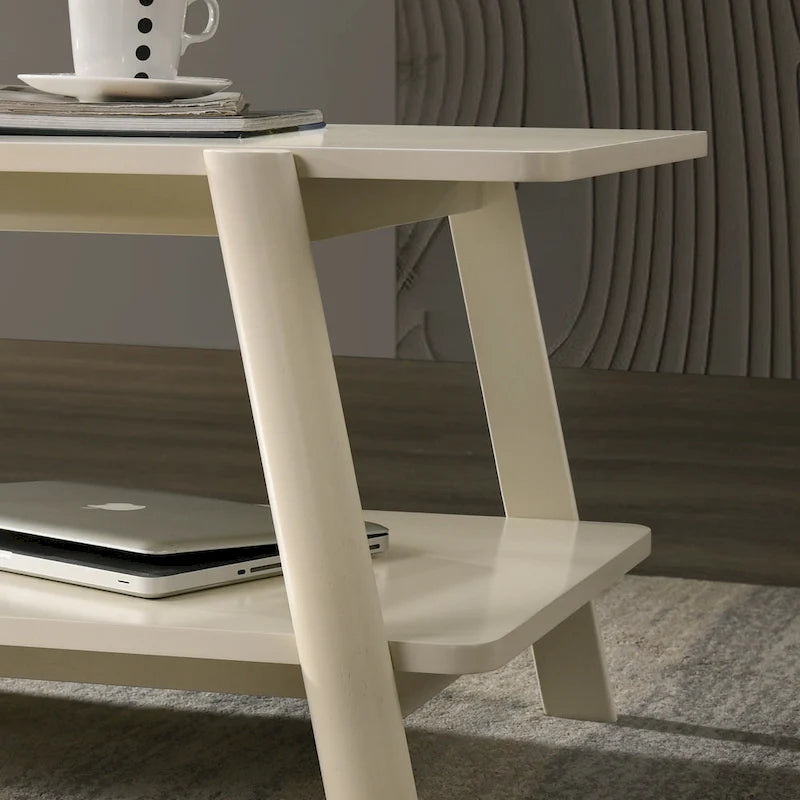 Mid-Century Modern Wood End Table - Sculptural Design with Storage Shelf, Okume Veneer Top, Rubberwood Legs, 26.77" W x 21.65" H