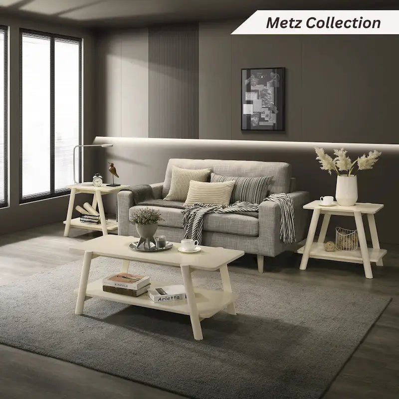 Mid-Century Modern Wood End Table - Sculptural Design with Storage Shelf, Okume Veneer Top, Rubberwood Legs, 26.77" W x 21.65" H