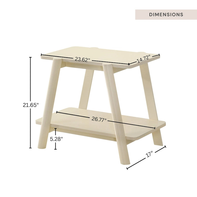 Mid-Century Modern Wood End Table - Sculptural Design with Storage Shelf, Okume Veneer Top, Rubberwood Legs, 26.77" W x 21.65" H