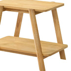 Mid-Century Modern Wood End Table - Sculptural Design with Storage Shelf, Okume Veneer Top, Rubberwood Legs, 26.77" W x 21.65" H