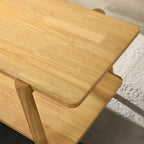 Mid-Century Modern Wood End Table - Sculptural Design with Storage Shelf, Okume Veneer Top, Rubberwood Legs, 26.77" W x 21.65" H