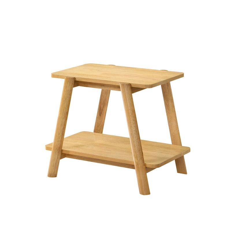 Mid-Century Modern Wood End Table - Sculptural Design with Storage Shelf, Okume Veneer Top, Rubberwood Legs, 26.77" W x 21.65" H