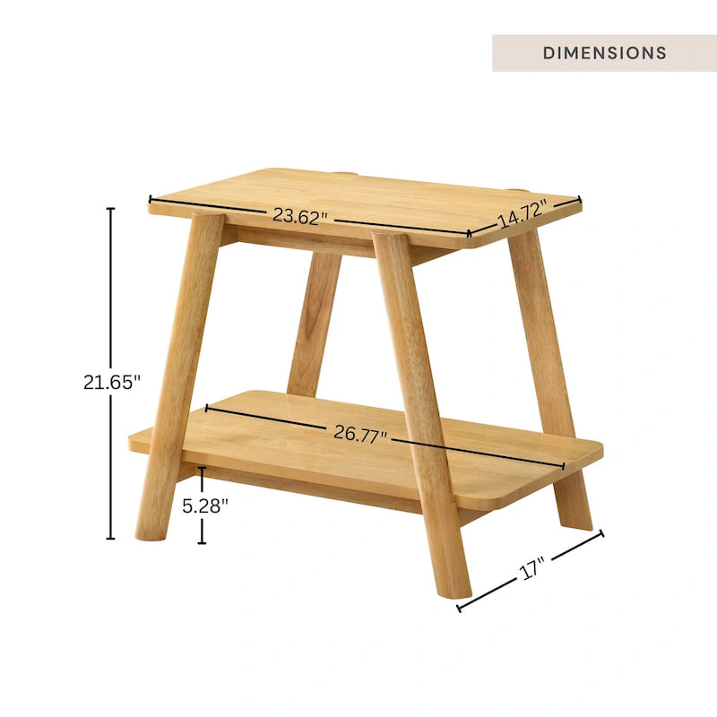 Mid-Century Modern Wood End Table - Sculptural Design with Storage Shelf, Okume Veneer Top, Rubberwood Legs, 26.77" W x 21.65" H