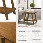 Mid-Century Modern Wood End Table - Sculptural Design with Storage Shelf, Okume Veneer Top, Rubberwood Legs, 26.77" W x 21.65" H